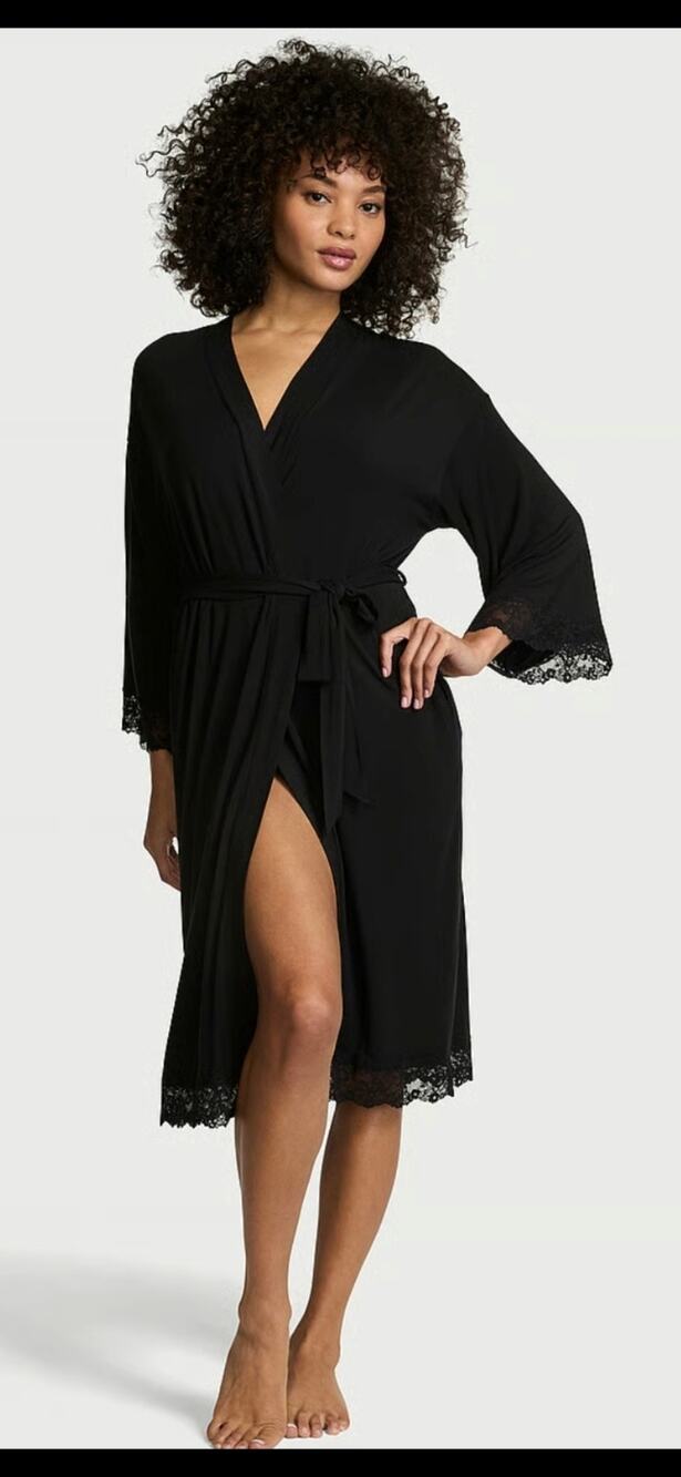 NWT Victoria's Secret SoSoft Sexy Elegant Modal Lace Trim Wrap Kimono Robe XS/S
